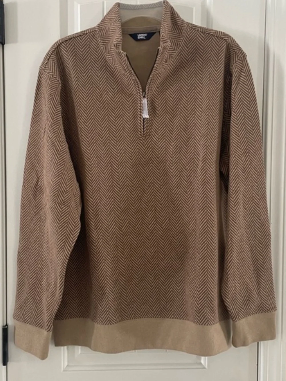 Lands' End Men's Tan/Brown Herringbone Half-Zip Size M JFK Jr. New England